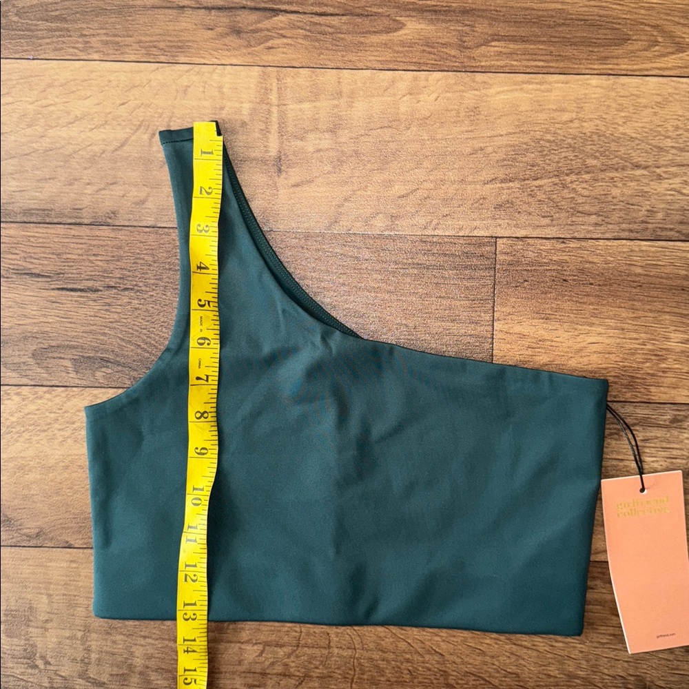 Girlfriend Collective Size Medium Dark Forest Green One Shoulder Sports Bra NWT - Picture 8 of 11
